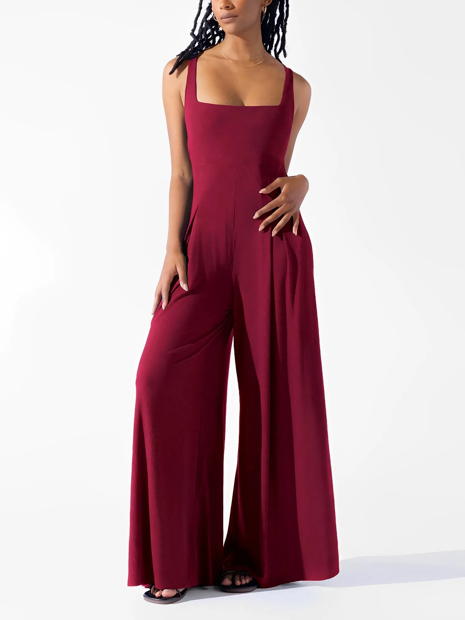 Solid Color Square Neck Sleeveless Wide Leg Jumpsuits sold by Allegra K