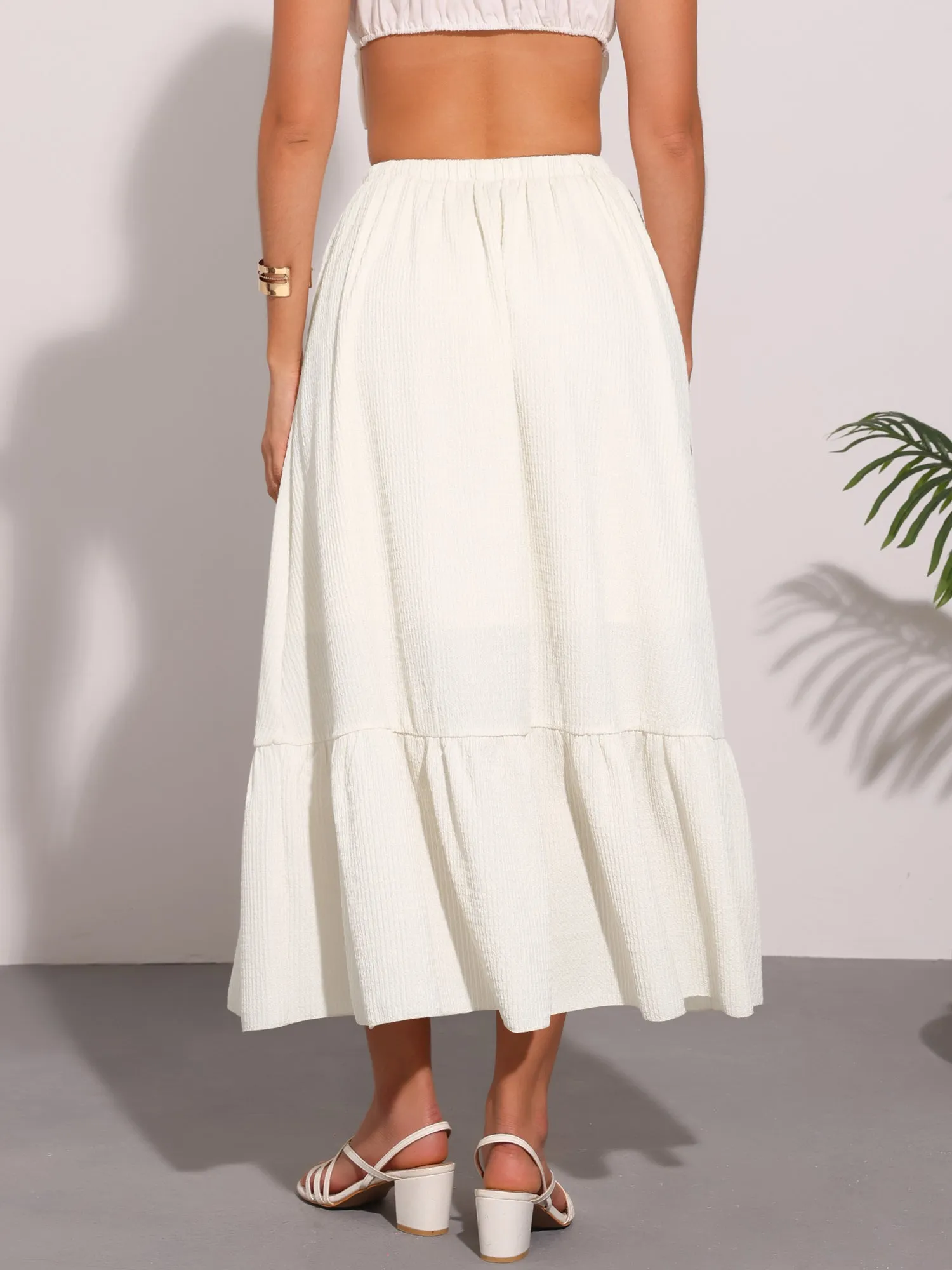 Elastic High Waist Solid Flowy Casual Midi Skirt sold by Allegra K product image thumbnail 3