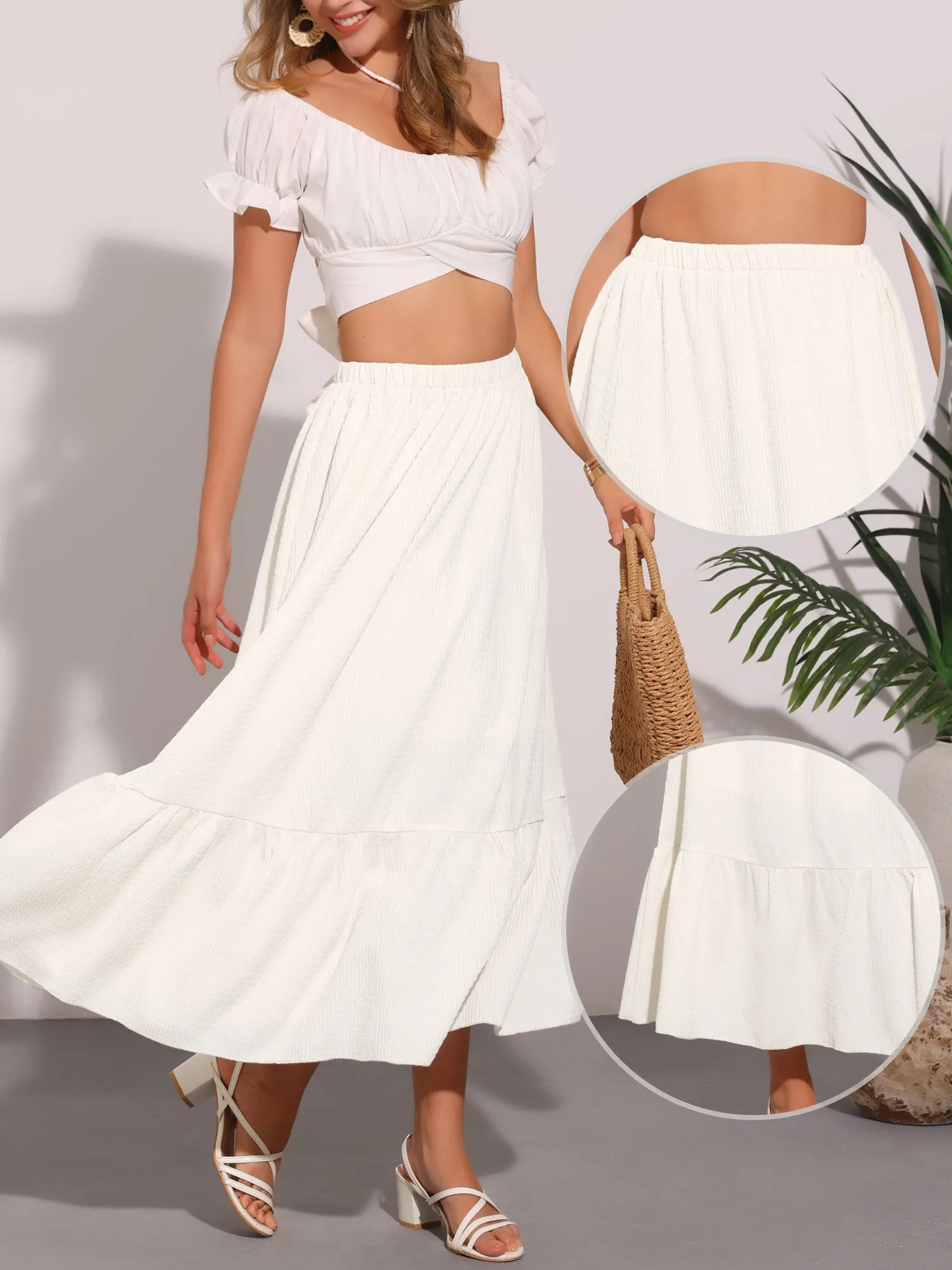 Elastic High Waist Solid Flowy Casual Midi Skirt sold by Allegra K product image thumbnail 2