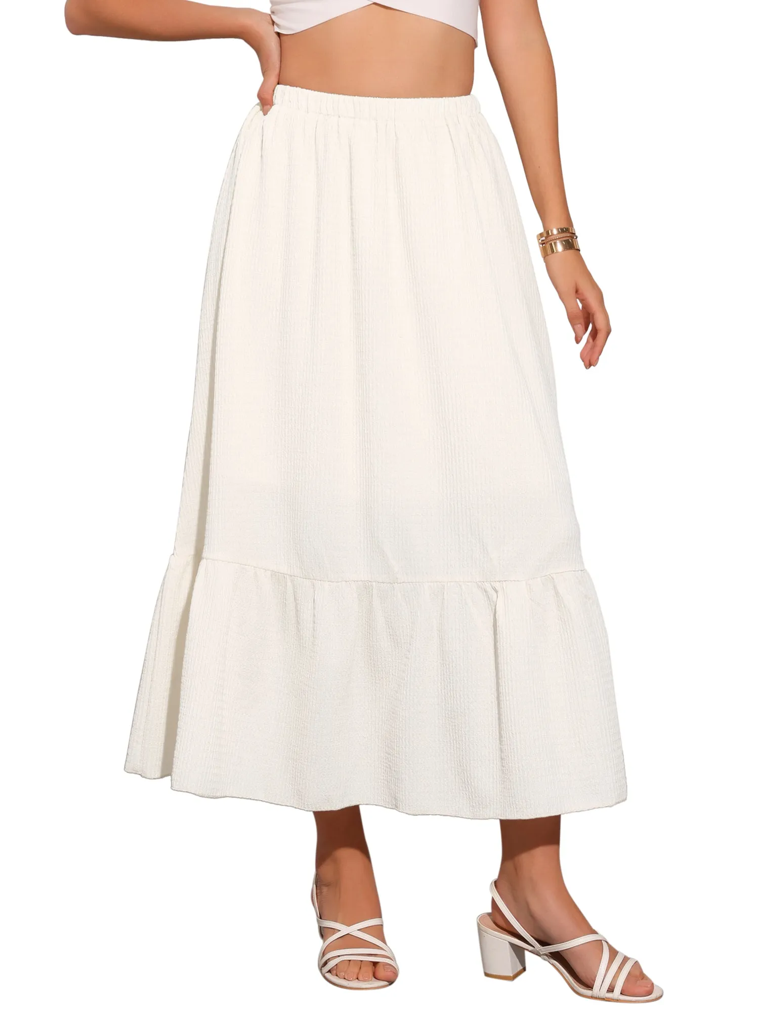 Elastic High Waist Solid Flowy Casual Midi Skirt sold by Allegra K product image thumbnail 4
