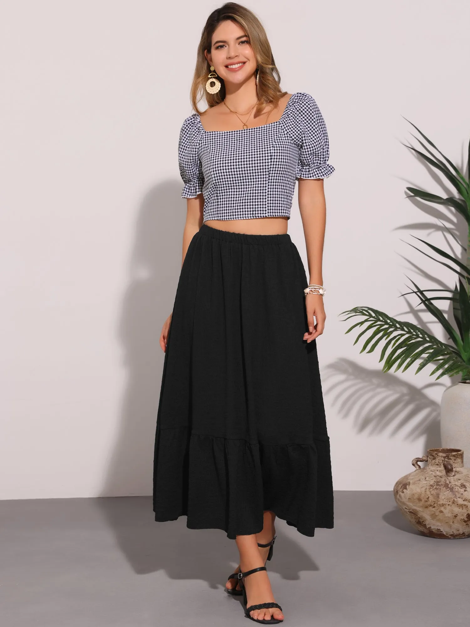 Elastic High Waist Solid Flowy Casual Midi Skirt sold by Allegra K product image thumbnail 5