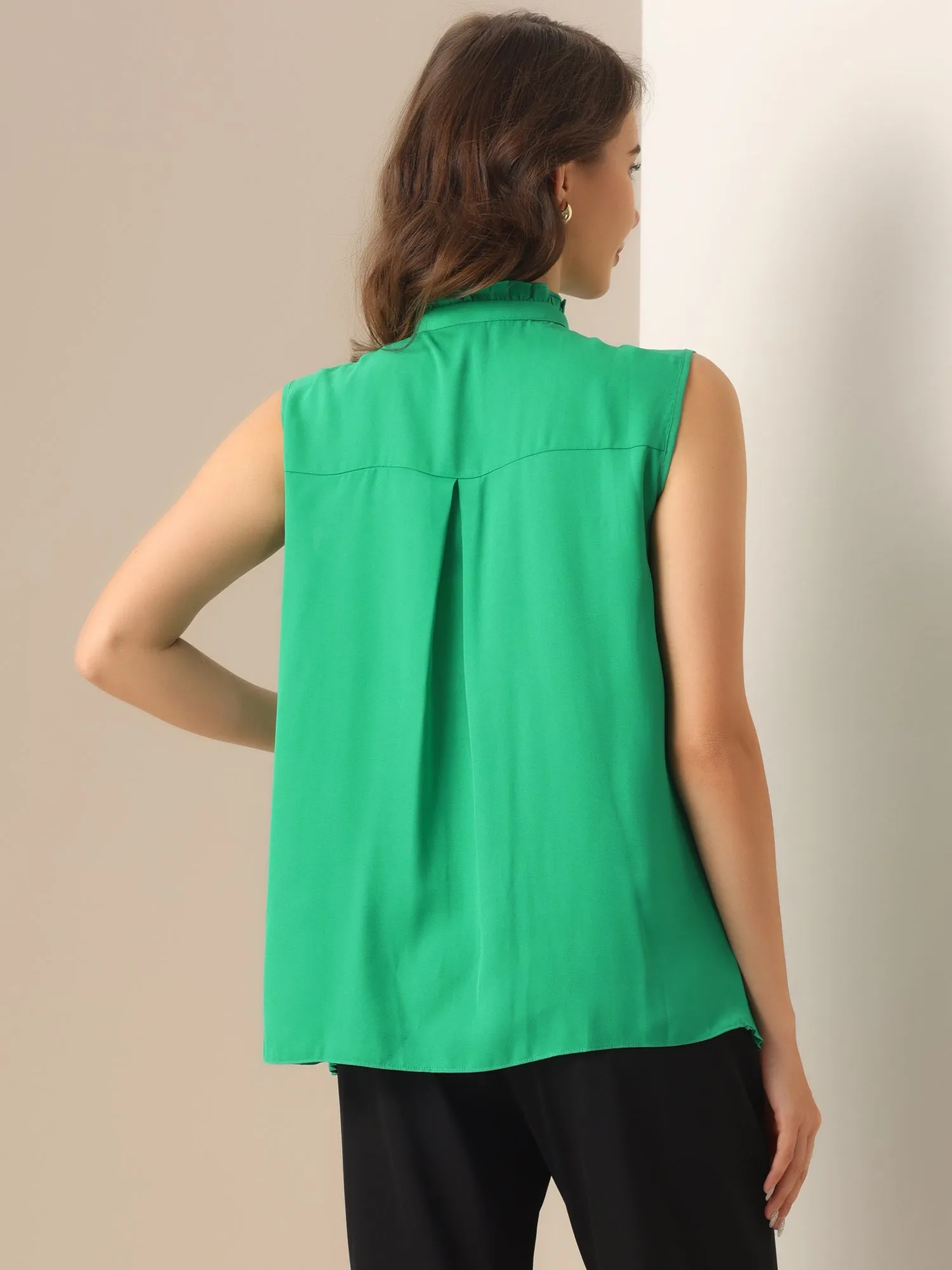 Sleeveless Ruffled Tie Neckline Pleated Blouse sold by Allegra K product image thumbnail 2