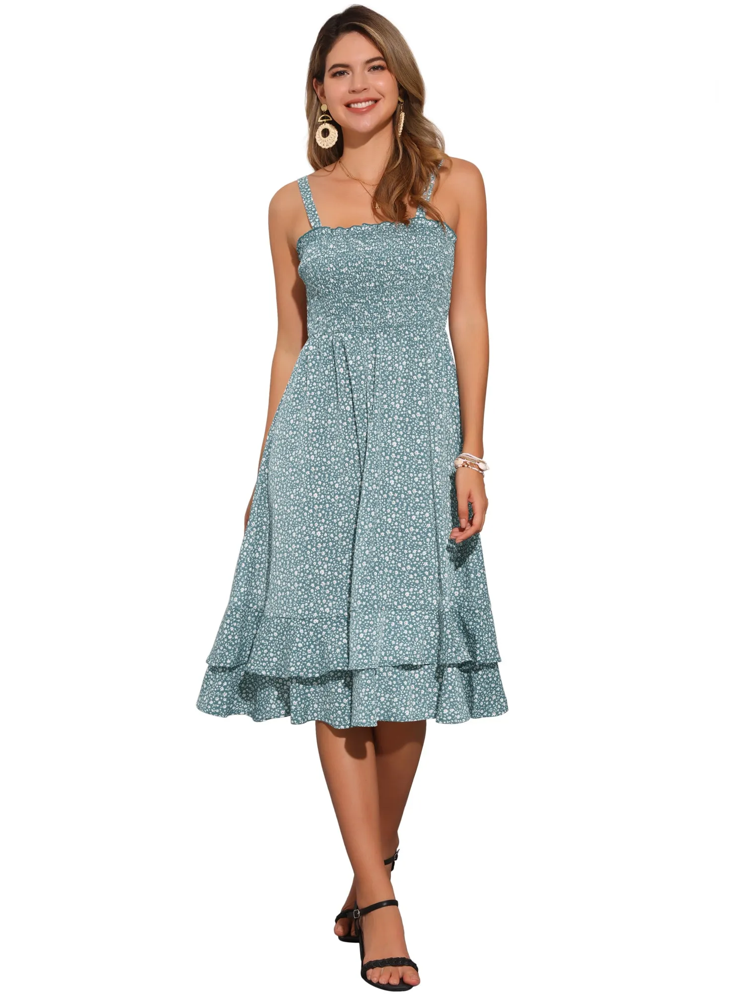 Floral Casual Sleeveless Smocked Ruffled Midi Dress sold by Allegra K product image thumbnail 4