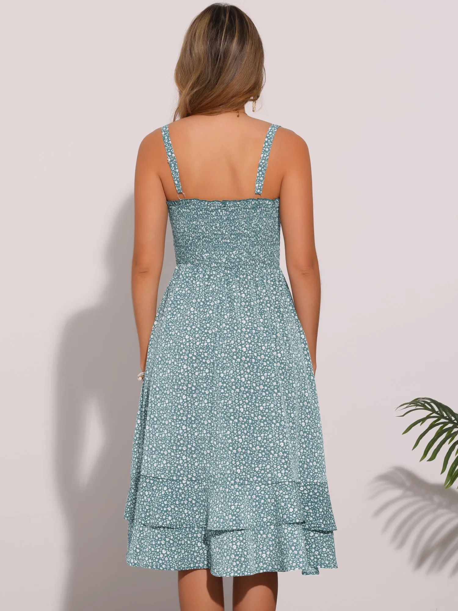 Floral Casual Sleeveless Smocked Ruffled Midi Dress sold by Allegra K product image thumbnail 2