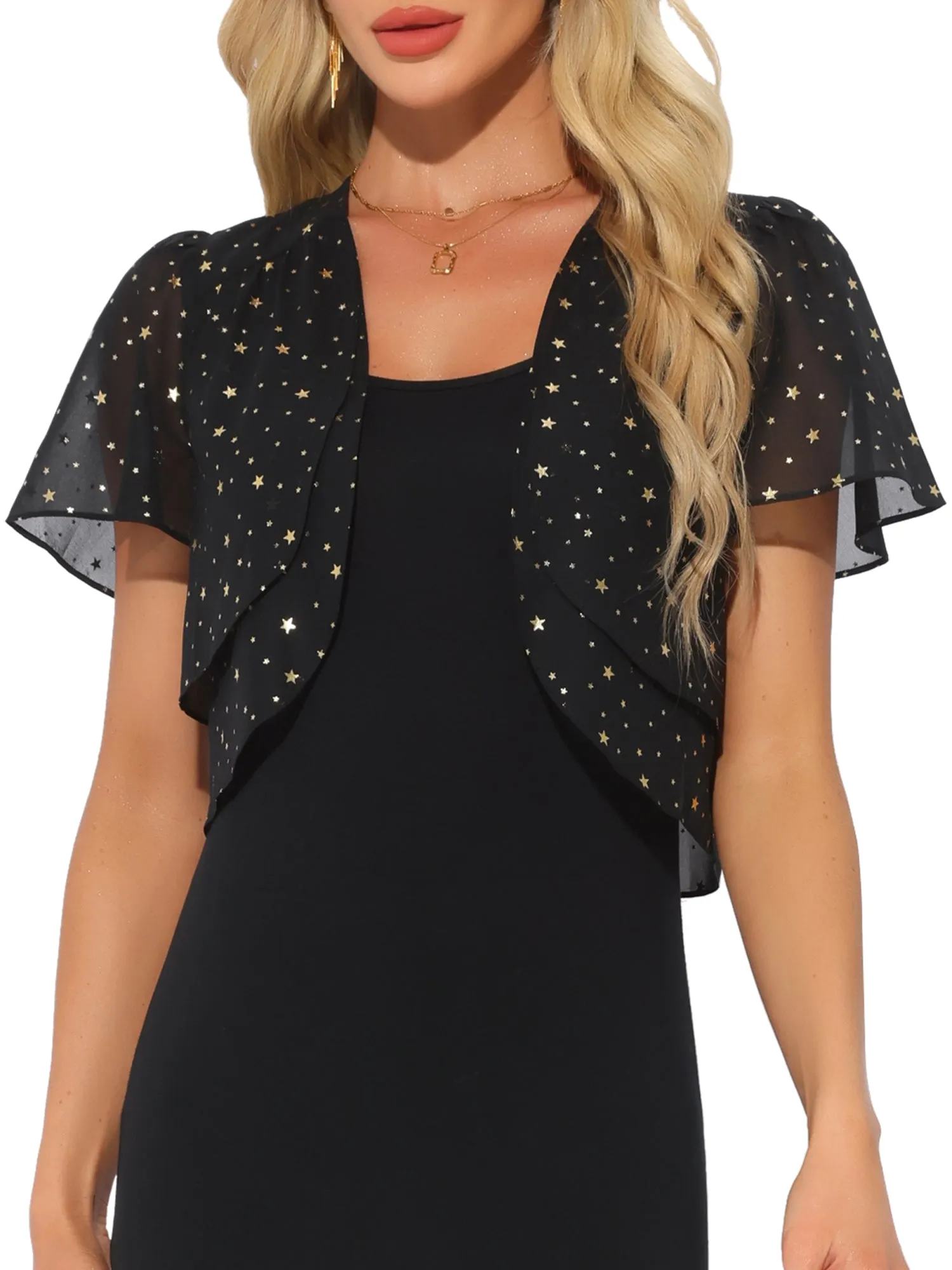 Metallic Glitter Star Crop Open Front Bolero Shrugs sold by Allegra K product image thumbnail 4