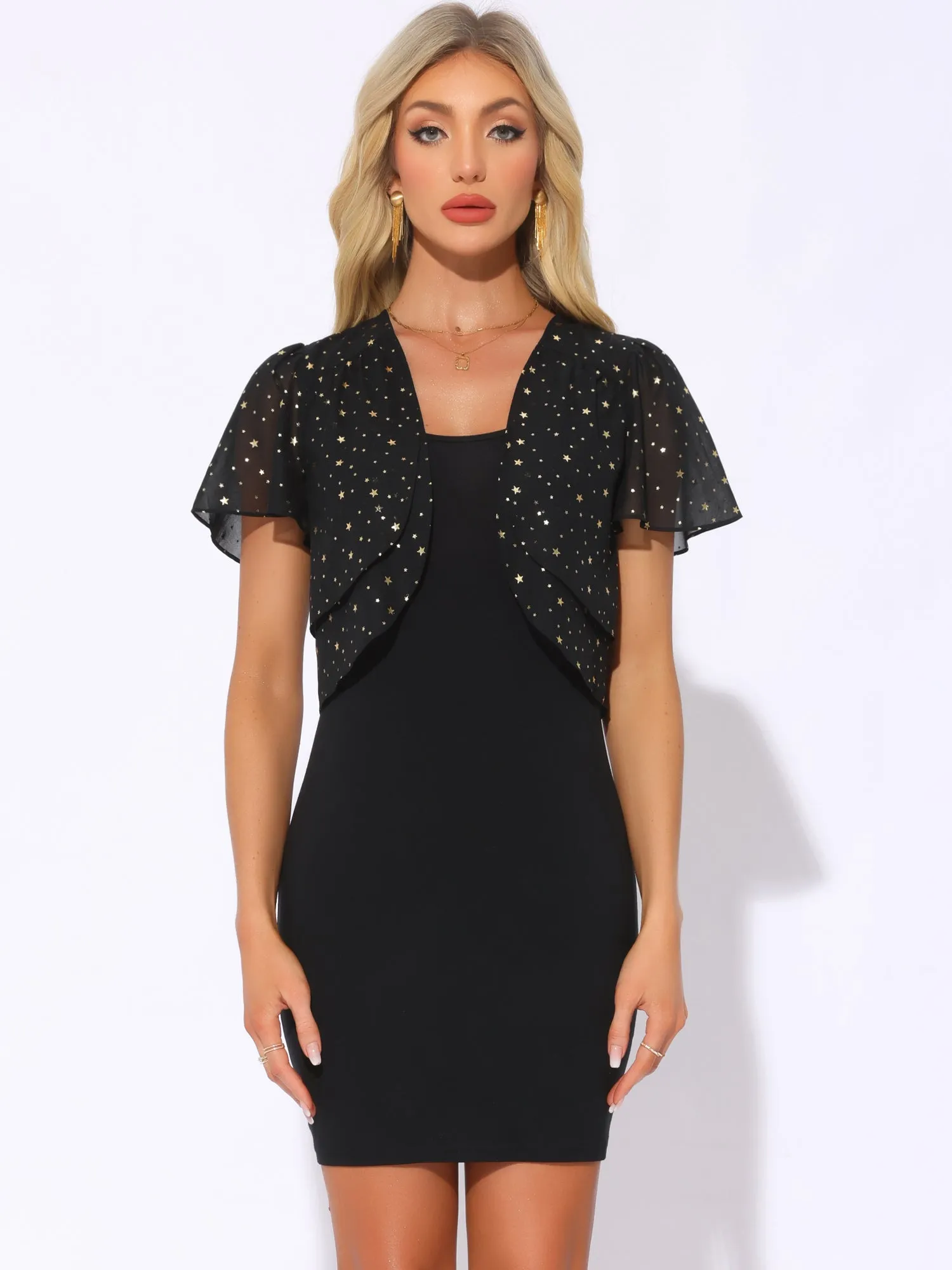 Metallic Glitter Star Crop Open Front Bolero Shrugs sold by Allegra K product image thumbnail 3