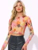 Mesh Crew Neck Long Sleeve Tie Dye Crop Top sold by Allegra K
