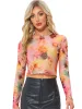 Mesh Crew Neck Long Sleeve Tie Dye Crop Top sold by Allegra K