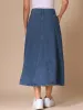 High Waisted Frayed Pocketed Long Denim Jean Skirt sold by Allegra K