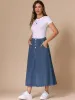 High Waisted Frayed Pocketed Long Denim Jean Skirt sold by Allegra K