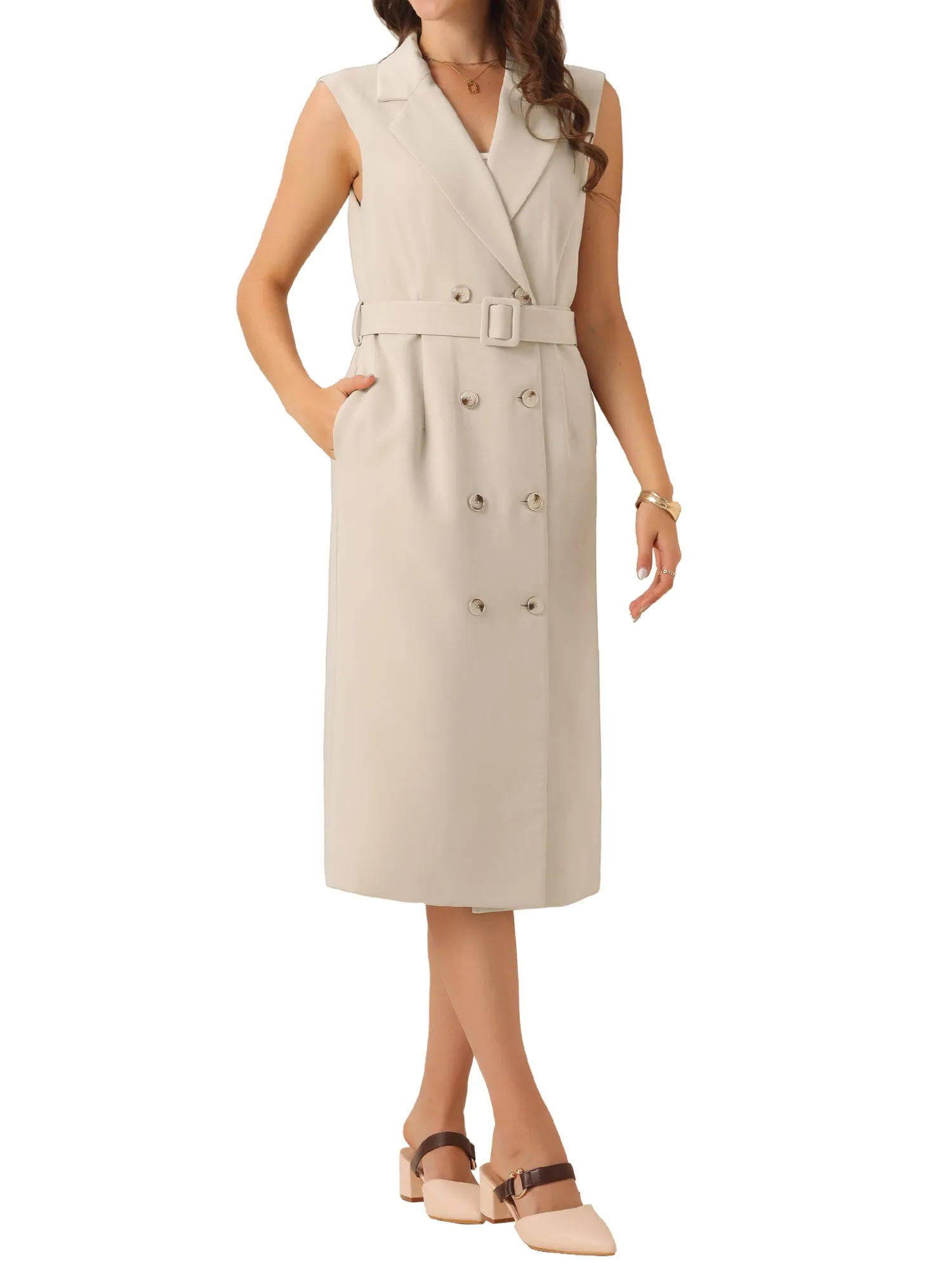 Sleeveless Notched Lapel Belted Blazer Dress sold by Allegra K product image thumbnail 5