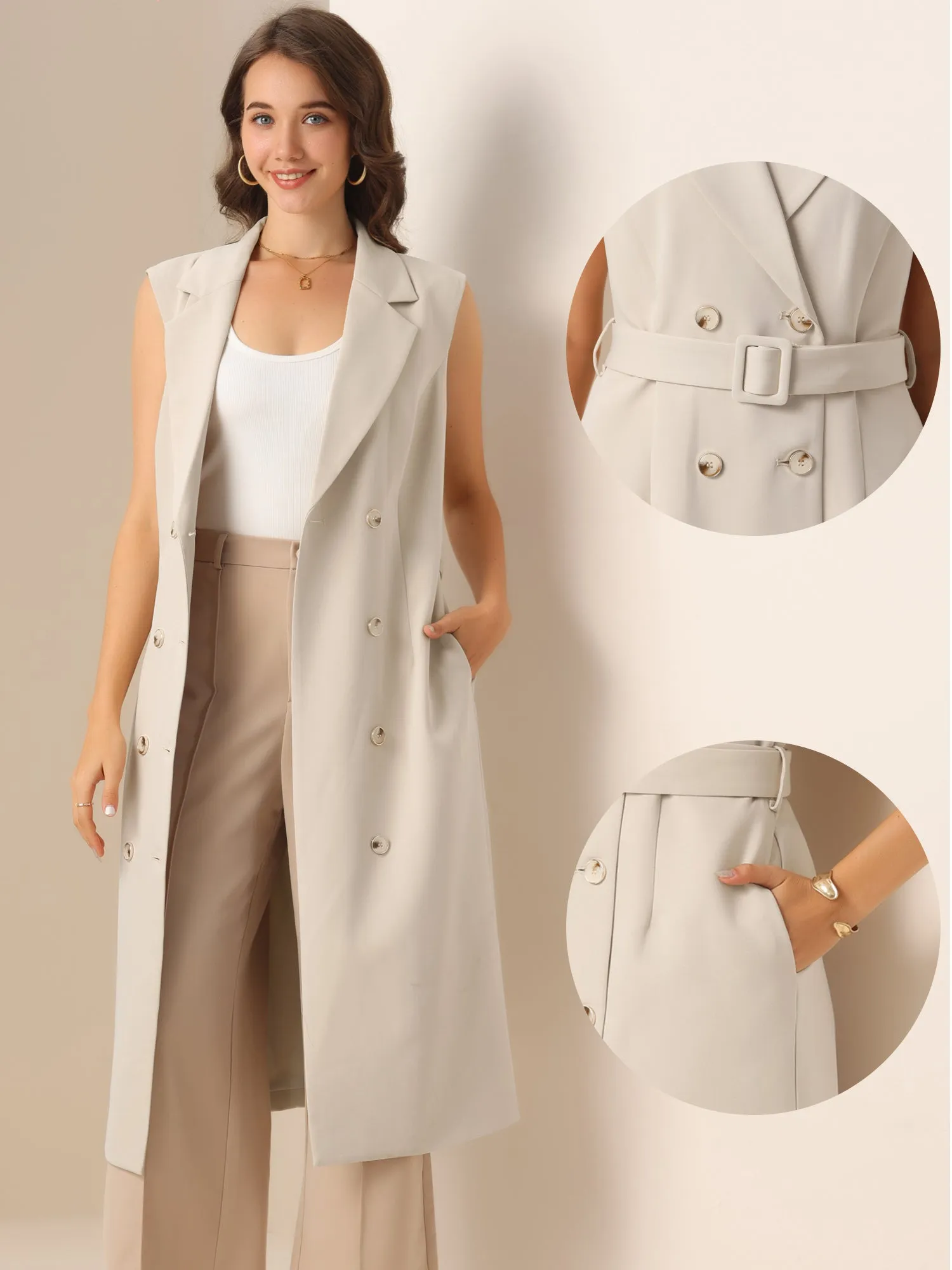 Sleeveless Notched Lapel Belted Blazer Dress sold by Allegra K product image thumbnail 2