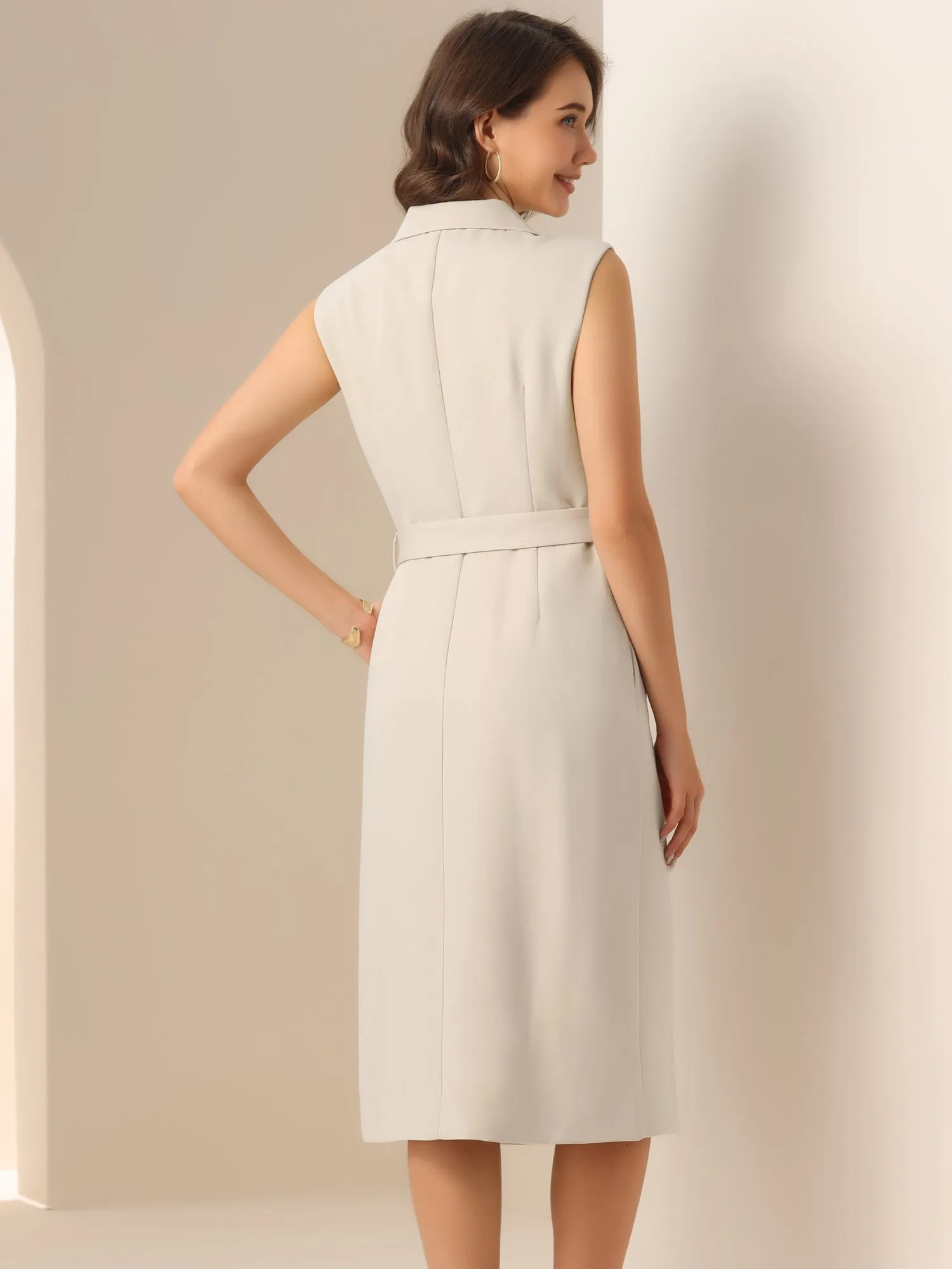 Sleeveless Notched Lapel Belted Blazer Dress sold by Allegra K product image thumbnail 3