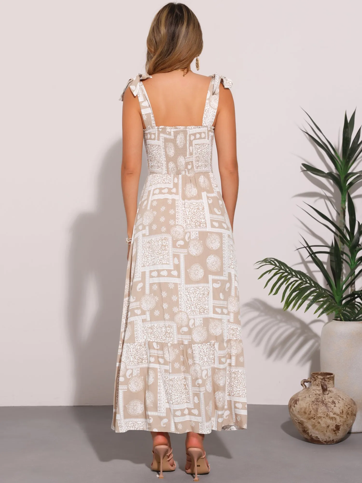 Tie Strap Square Neck Boho Floral Maxi Dress sold by Allegra K product image thumbnail 2
