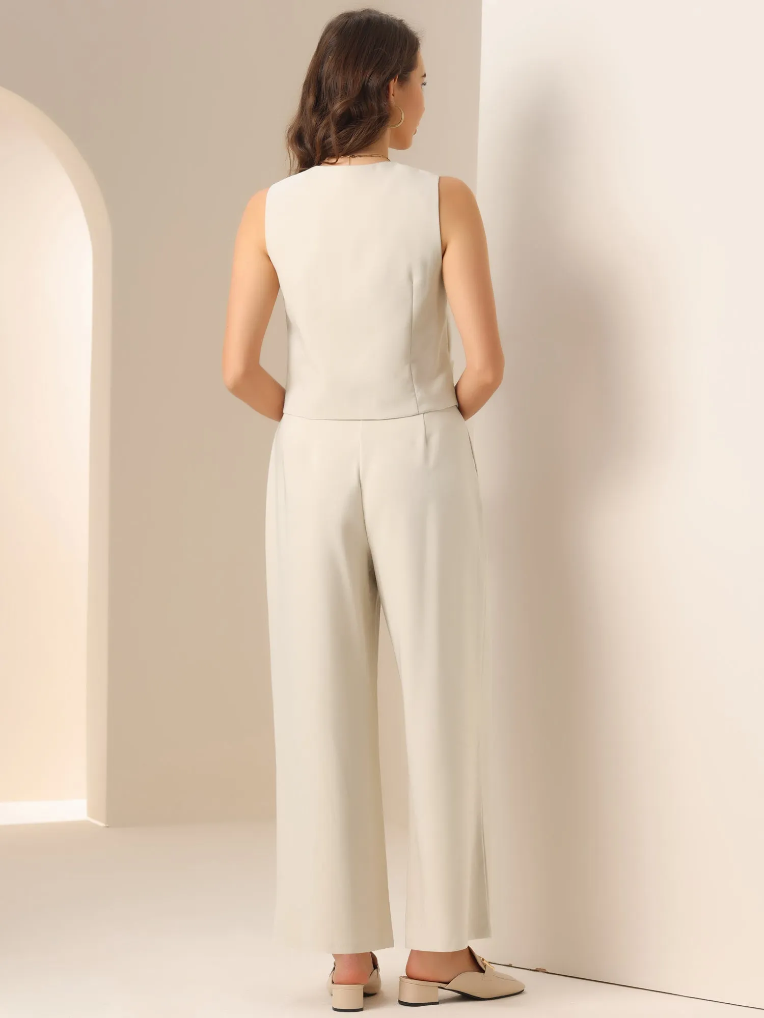 2 Pieces Button Front Sleeveless Vest & Wide Leg Pants Matching Sets sold by Allegra K product image thumbnail 2