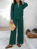 2 Pieces Long Sleeves Button Down Shirt & Wide Legs Pants Set sold by Allegra K