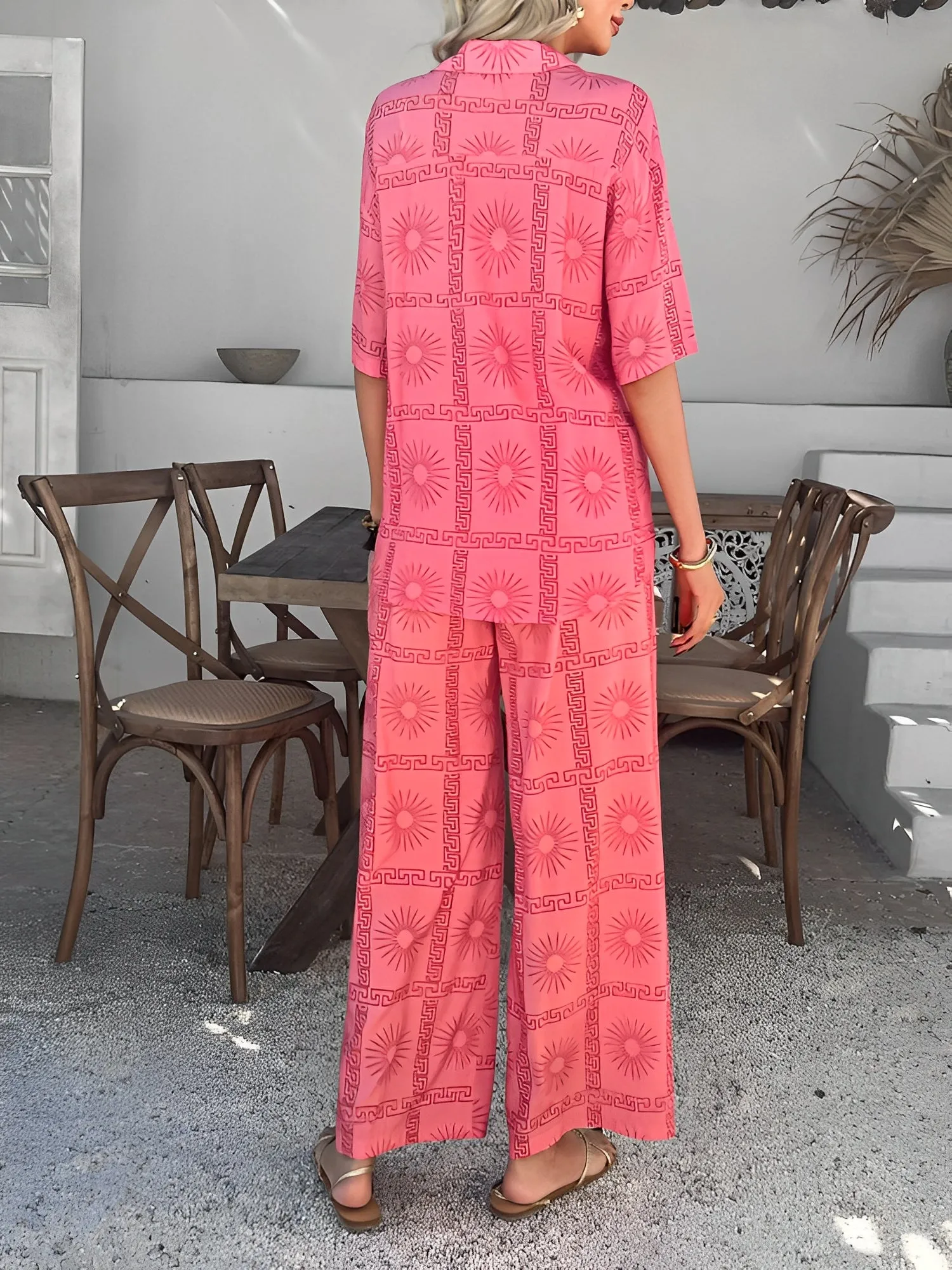 2 Pieces Short Sleeves Graphic Shirts & Wide Leg Pants Beach Set sold by Allegra K product image thumbnail 5