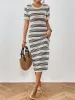 Short Sleeve Hollow Knitted Side Slit Striped Dress sold by Allegra K