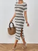 Short Sleeve Hollow Knitted Side Slit Striped Dress sold by Allegra K