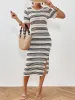 Short Sleeve Hollow Knitted Side Slit Striped Dress sold by Allegra K