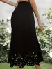Solid Color Hollowed Out Fishtail Midi Skirt sold by Allegra K