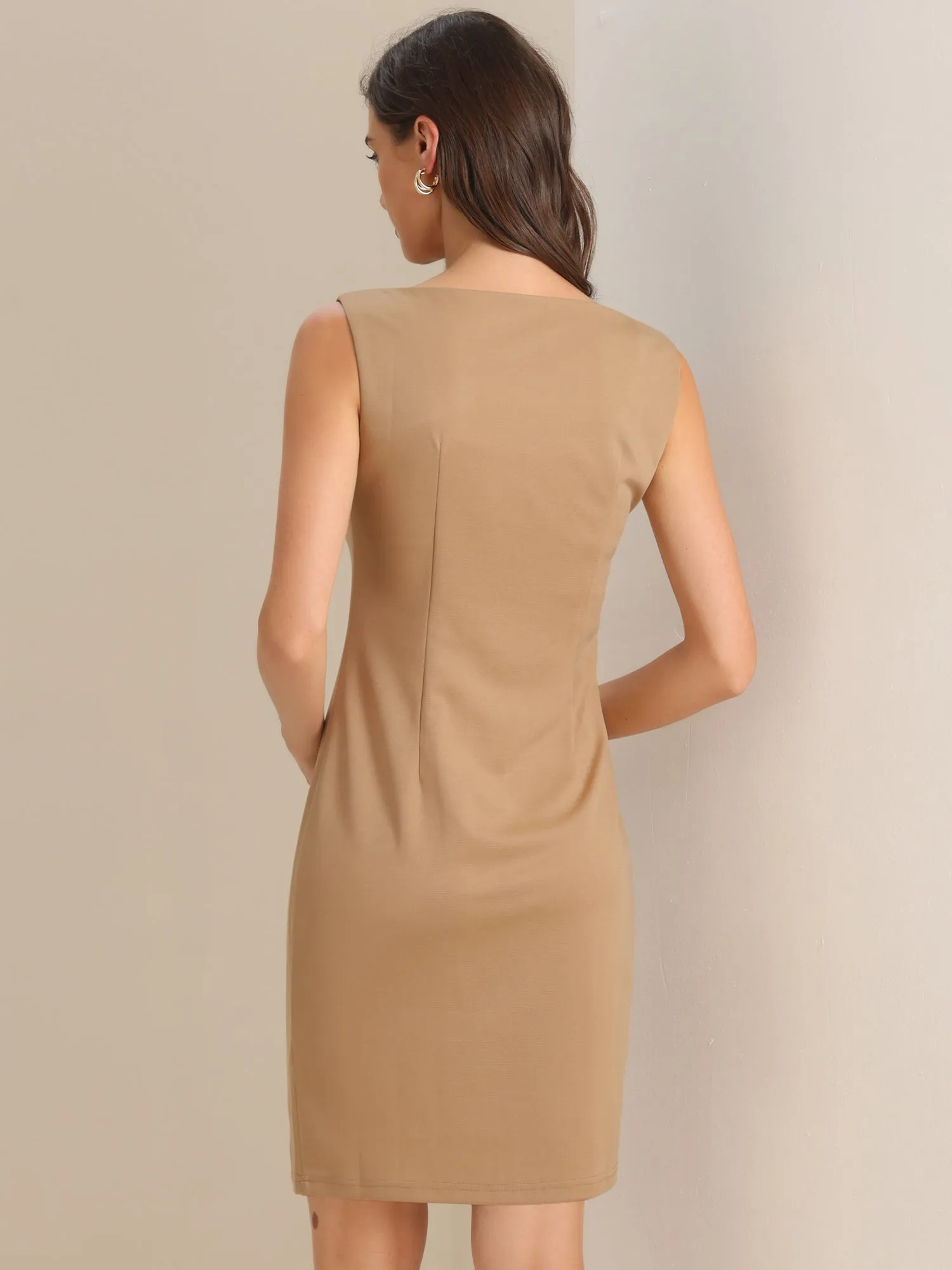 Sleeveless Boat Neck Casual Office Solid Midi Sheath Dress sold by Allegra K product image thumbnail 2