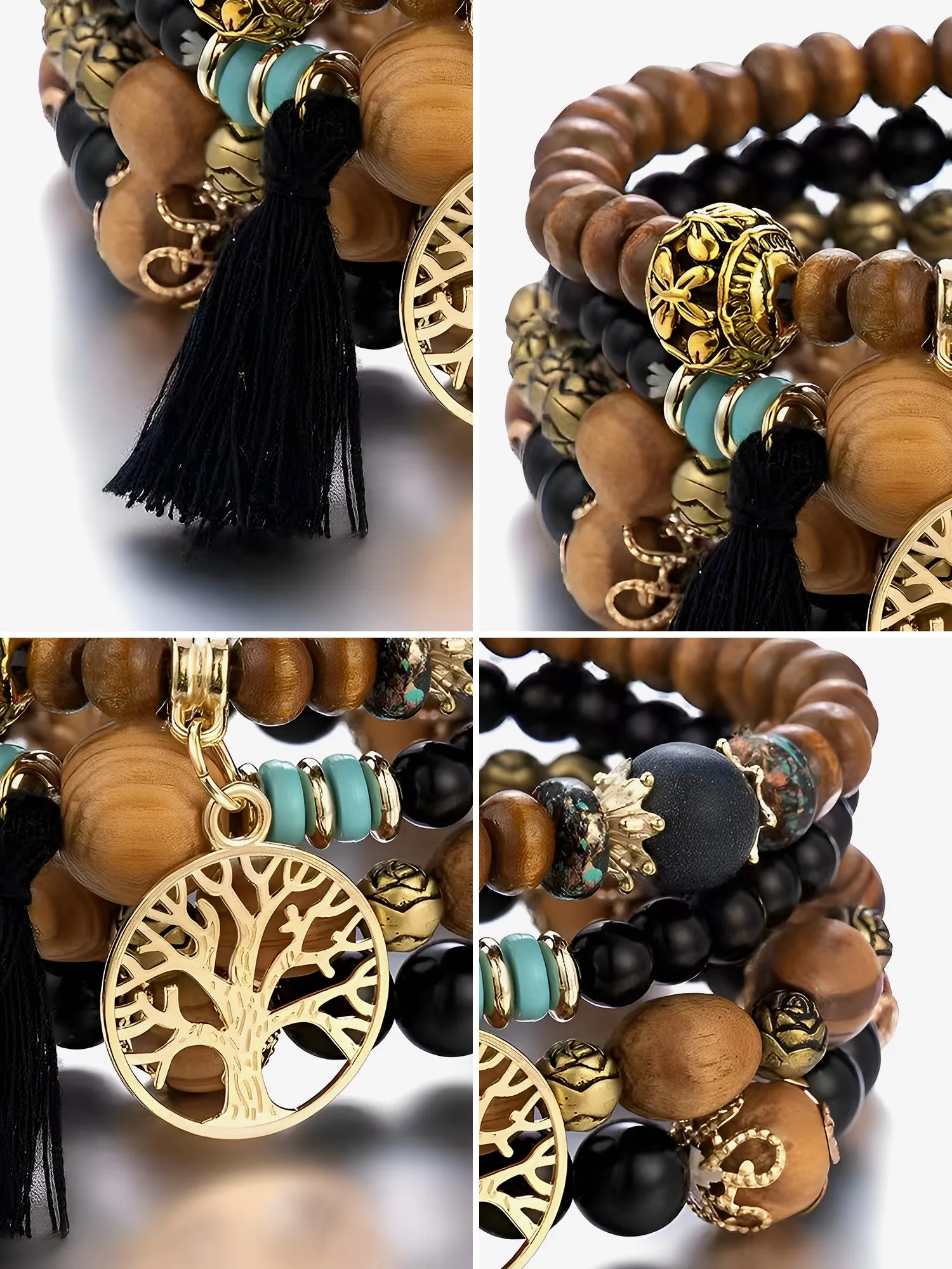 Bohemian Style Multi-Layered Wooden Beaded Bracelet sold by Allegra K product image thumbnail 3