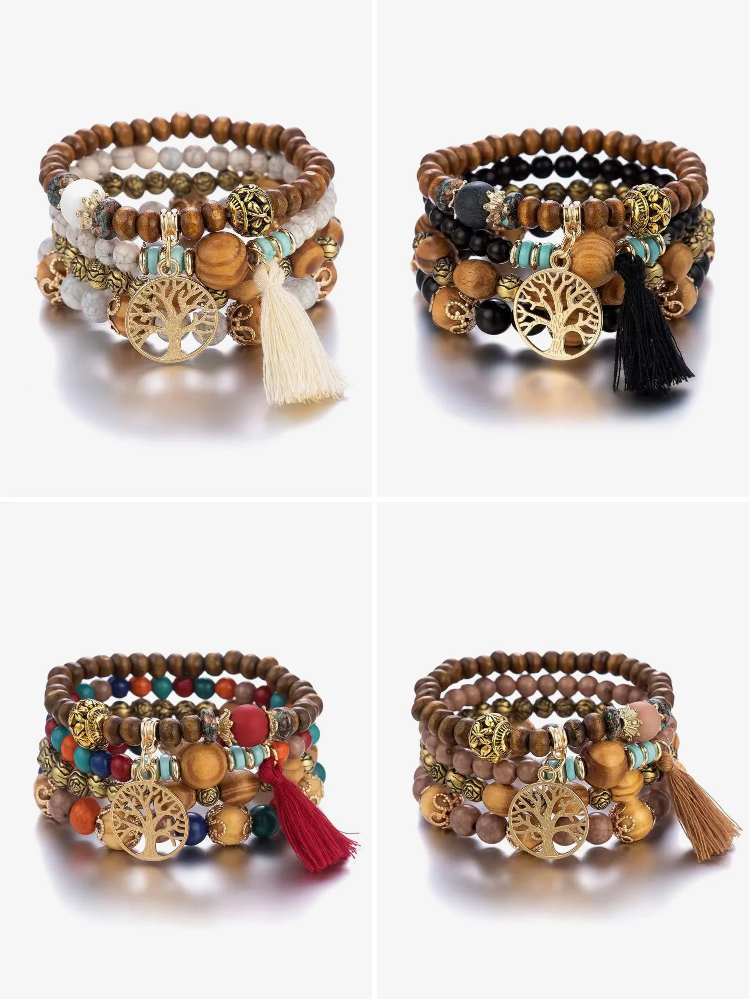Bohemian Style Multi-Layered Wooden Beaded Bracelet sold by Allegra K product image thumbnail 5