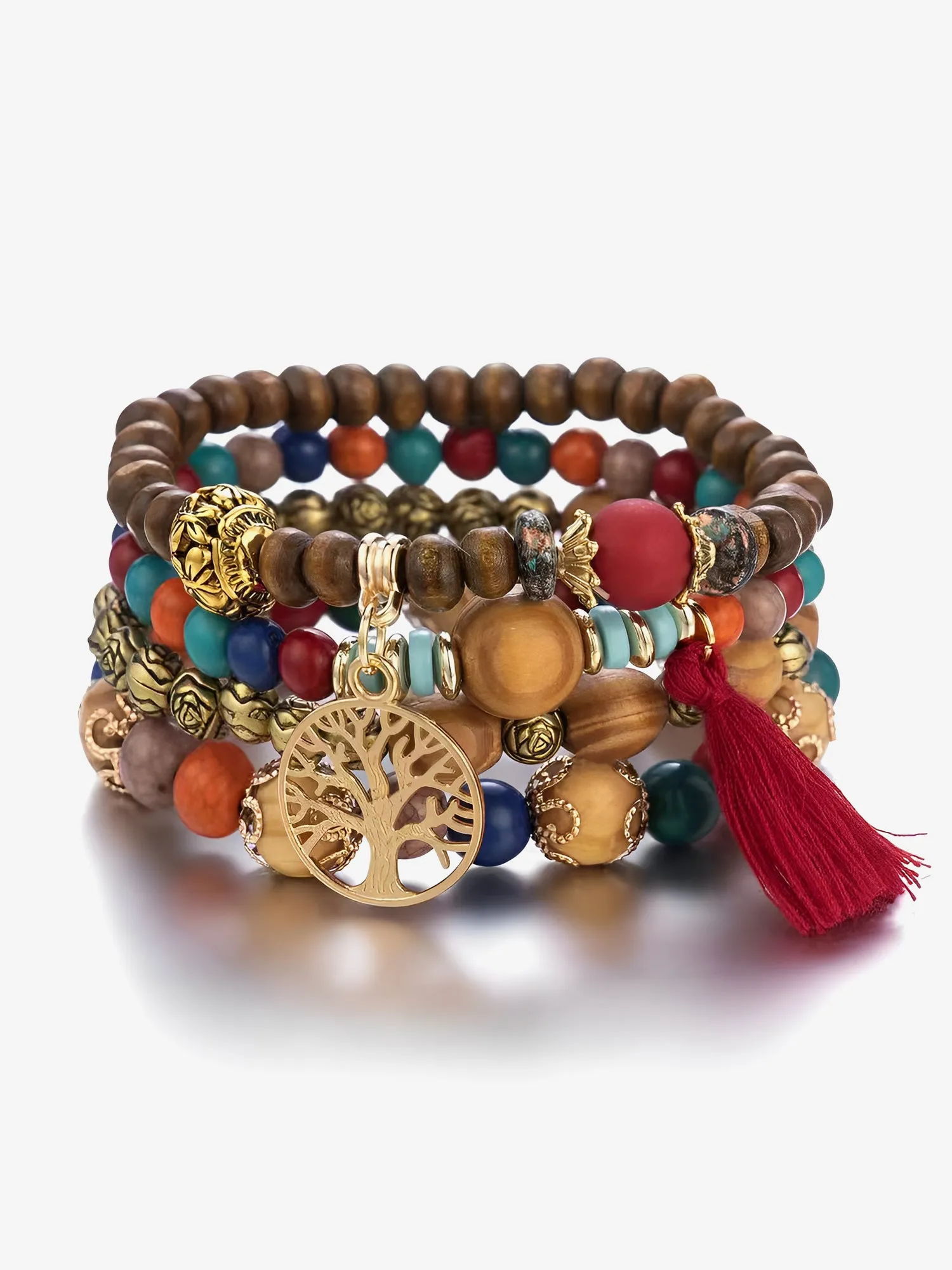 Bohemian Style Multi-Layered Wooden Beaded Bracelet sold by Allegra K product image thumbnail 4