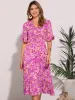 Floral Ruffled Hem Short Sleeve Smock Midi Dress sold by Allegra K