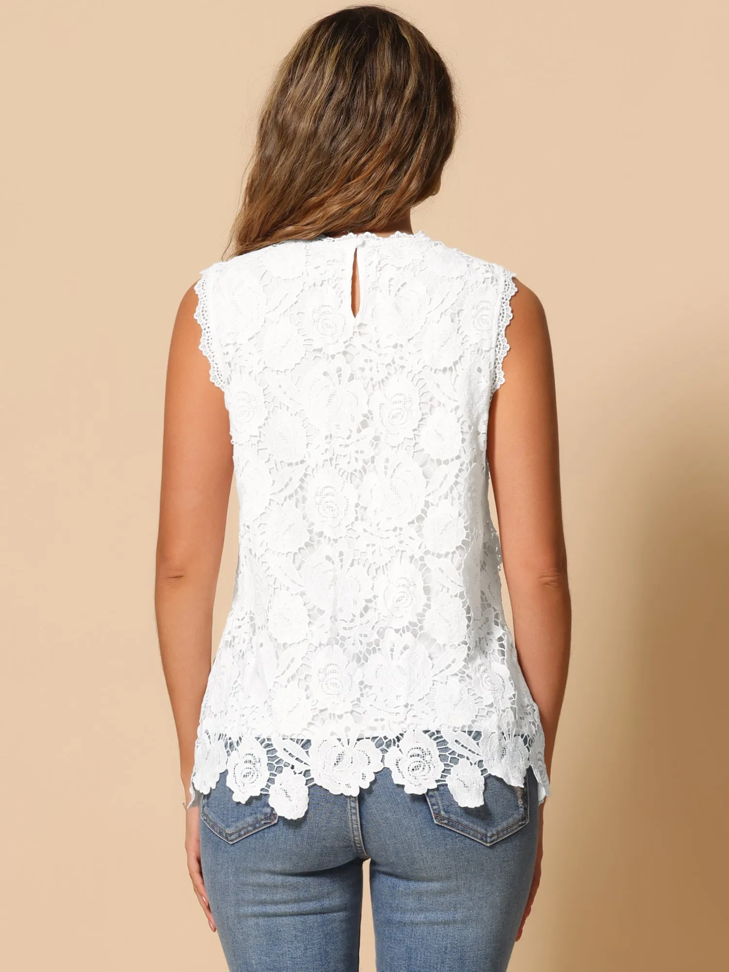 Lace Casual Sleeveless Round Neck Tank Tops sold by Allegra K product image thumbnail 2