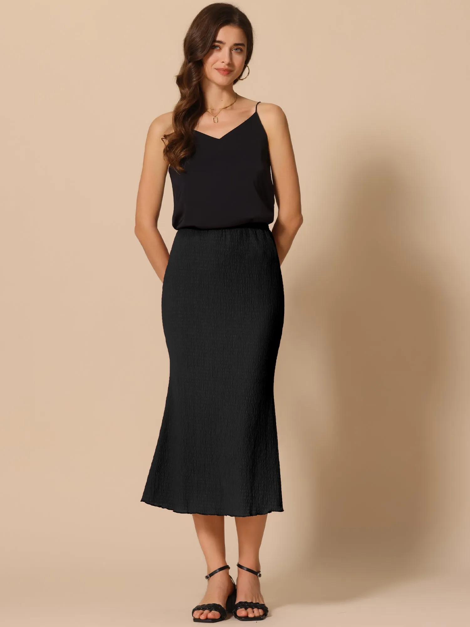 Texture Stretchy Bodycon Mermaid Midi Skirt sold by Allegra K product image thumbnail 2