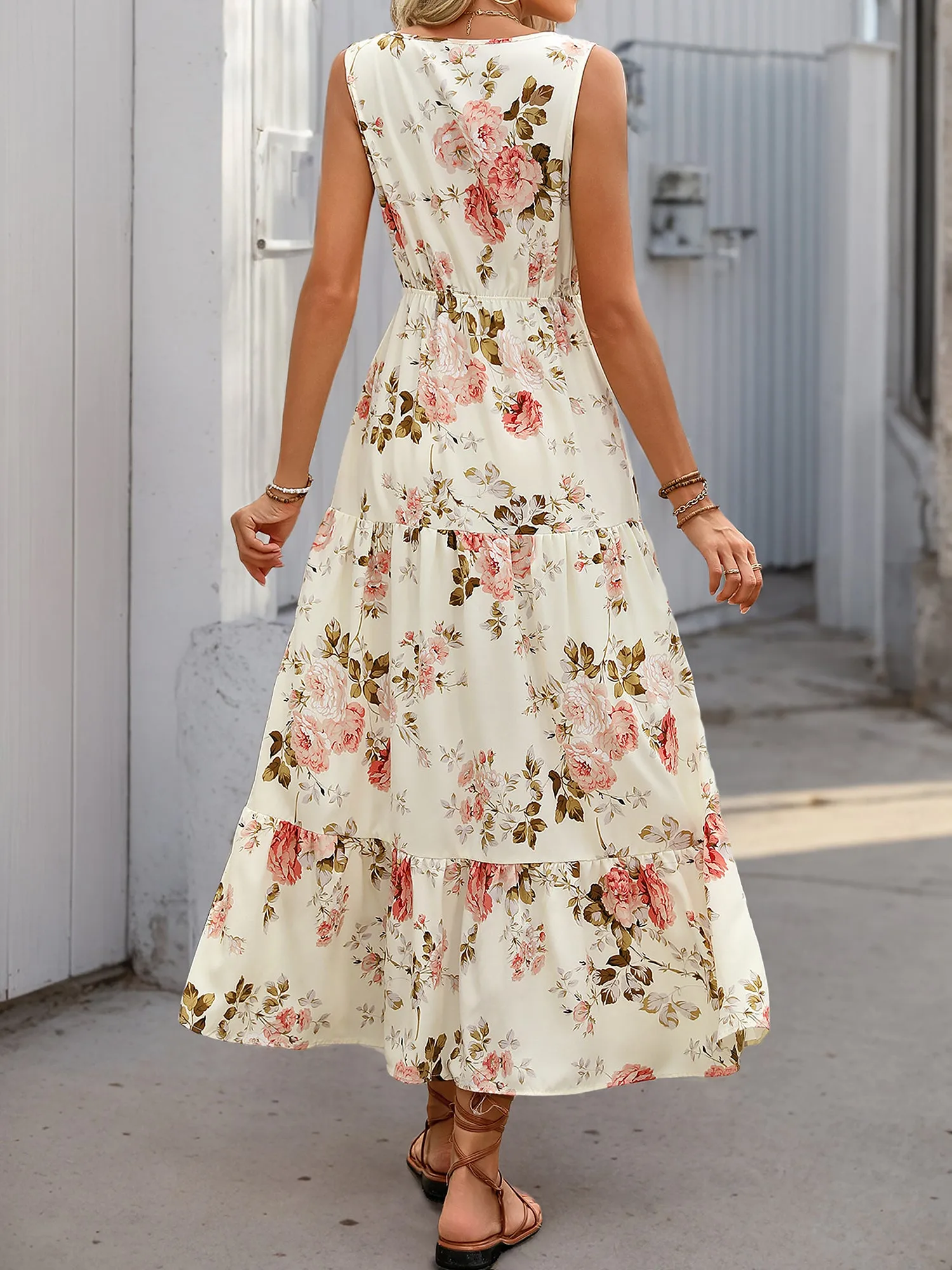 Floral Sleeveless Tiered A-Line Dress Sundress sold by Allegra K product image thumbnail 4