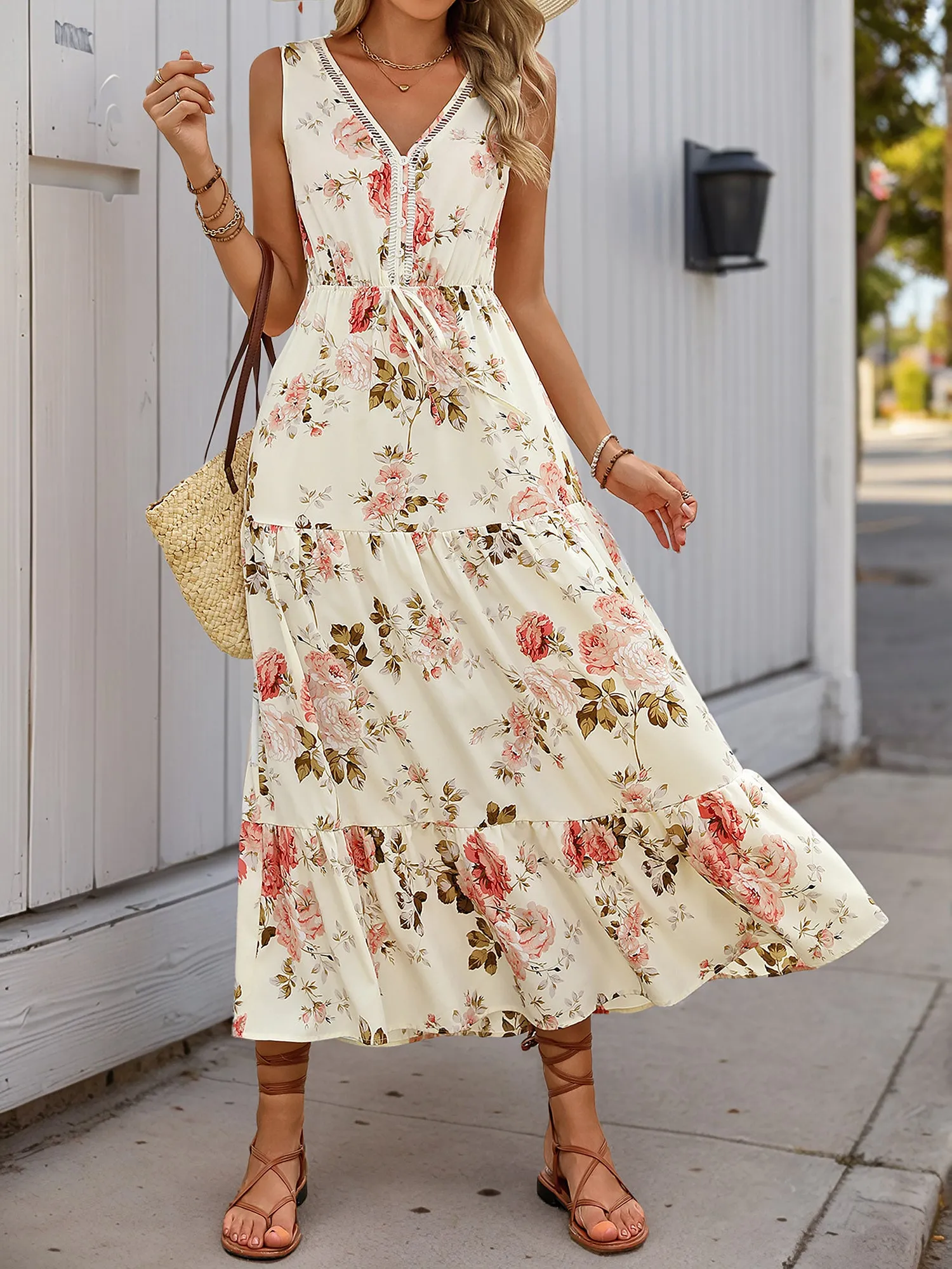 Floral Sleeveless Tiered A-Line Dress Sundress sold by Allegra K product image thumbnail 2
