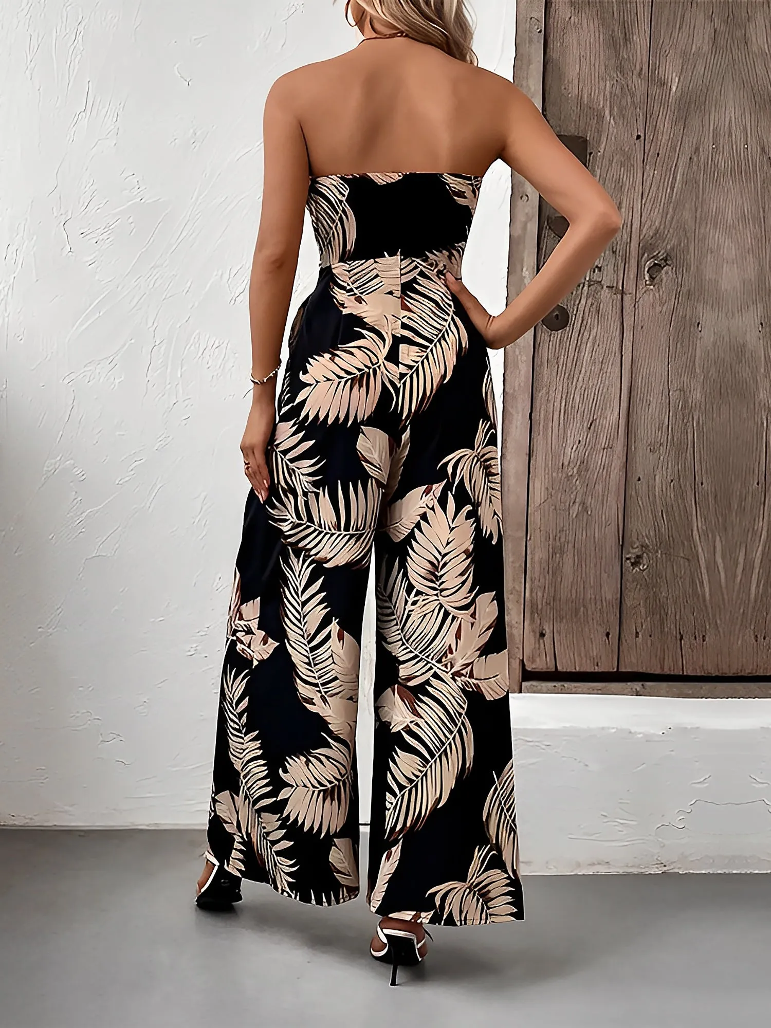 Tropical Plant Strapless Pocketed Wide Leg Jumpsuits sold by Allegra K product image thumbnail 4