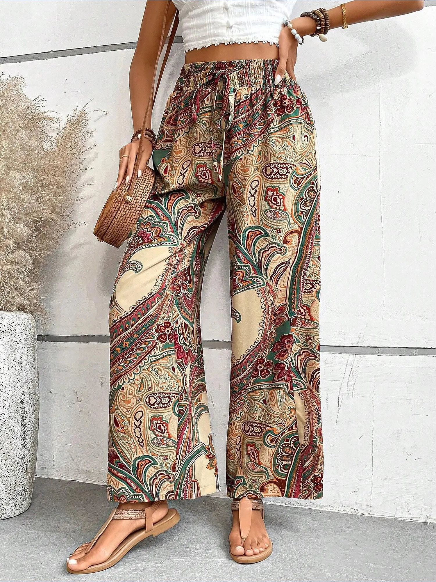 Paisley Floral Boho Elastic Waist Wide Leg Pants sold by Allegra K product image thumbnail 3