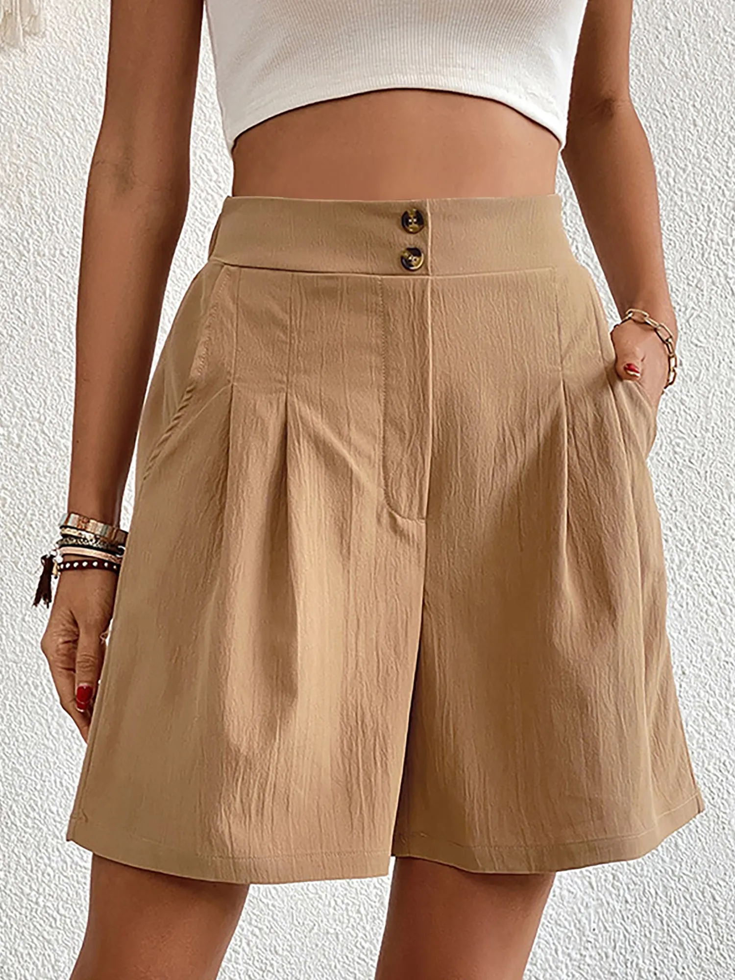 Solid Color High Waist Pleated Pocketed Shorts sold by Allegra K product image thumbnail 2