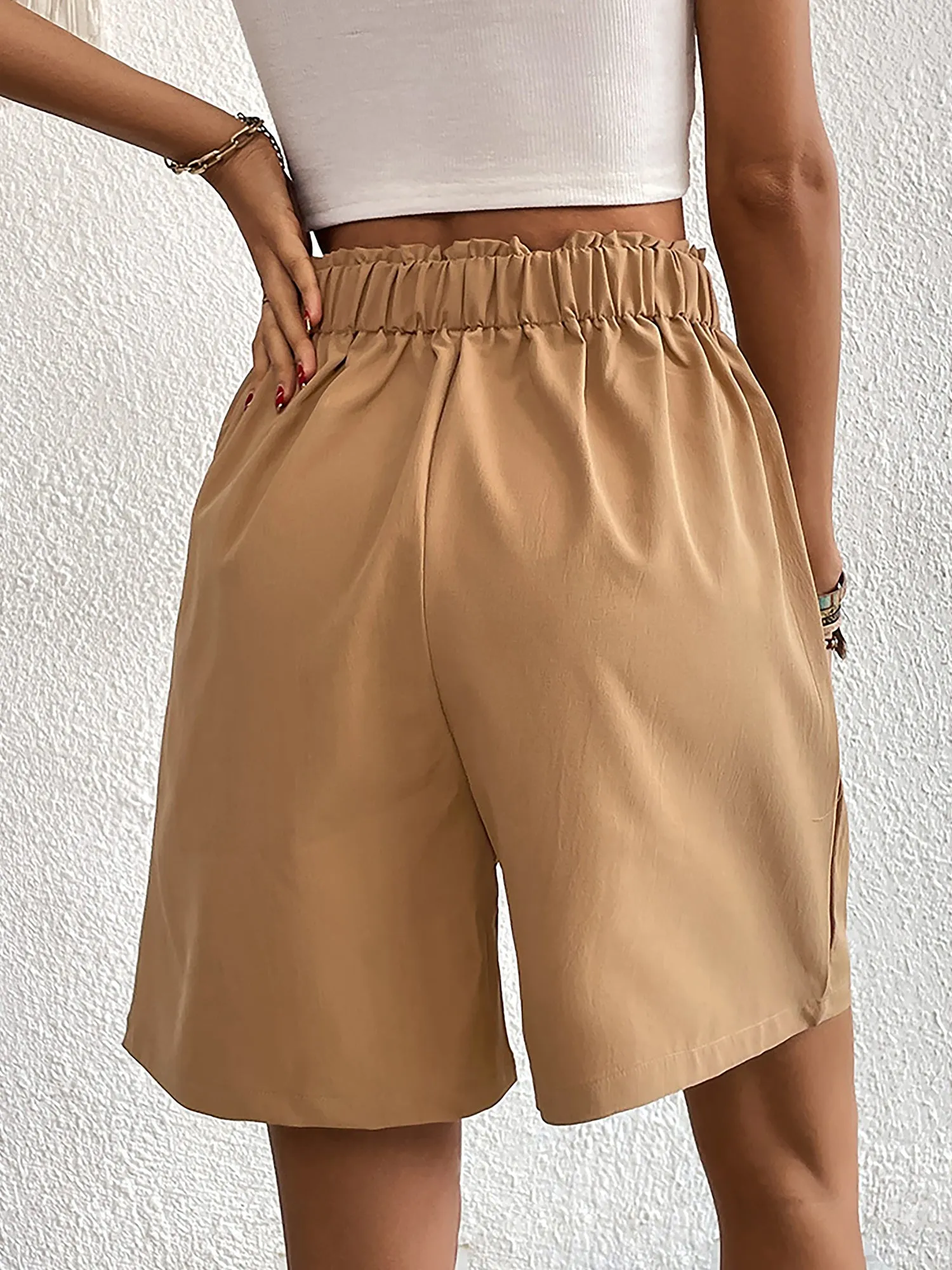 Solid Color High Waist Pleated Pocketed Shorts sold by Allegra K product image thumbnail 4