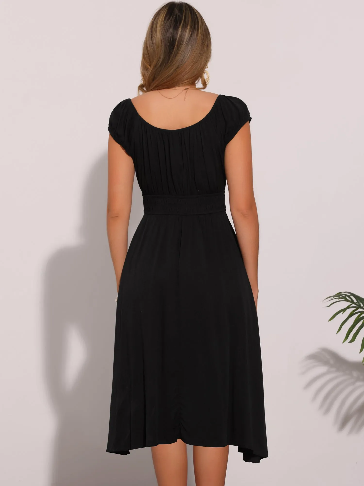 Short Sleeve Lace-Up Smocked Flowy Casual Midi Dress sold by Allegra K product image thumbnail 2