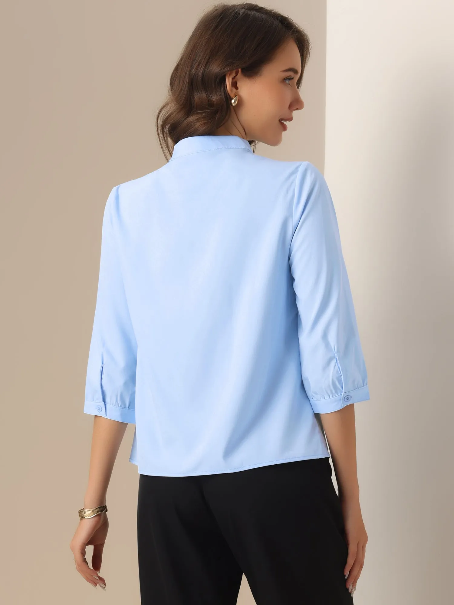 Mock Neck Ruched Front 3/4 Sleeves Blouses sold by Allegra K product image thumbnail 2