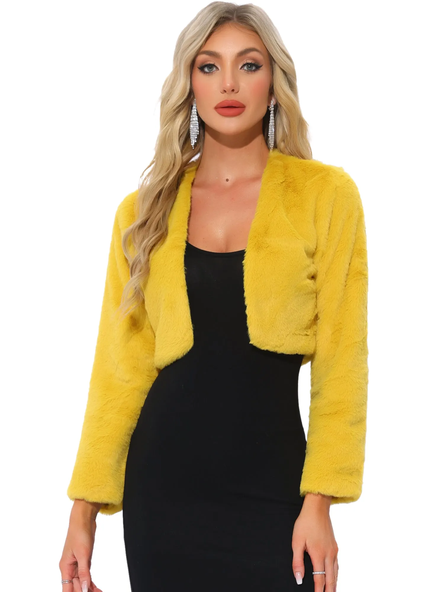 Evening Open Front Bolero Faux Fur Shrug Cropped Jacket sold by Allegra K product image thumbnail 5