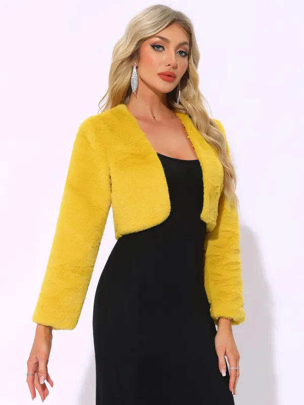 Evening Open Front Bolero Faux Fur Shrug Cropped Jacket sold by Allegra K