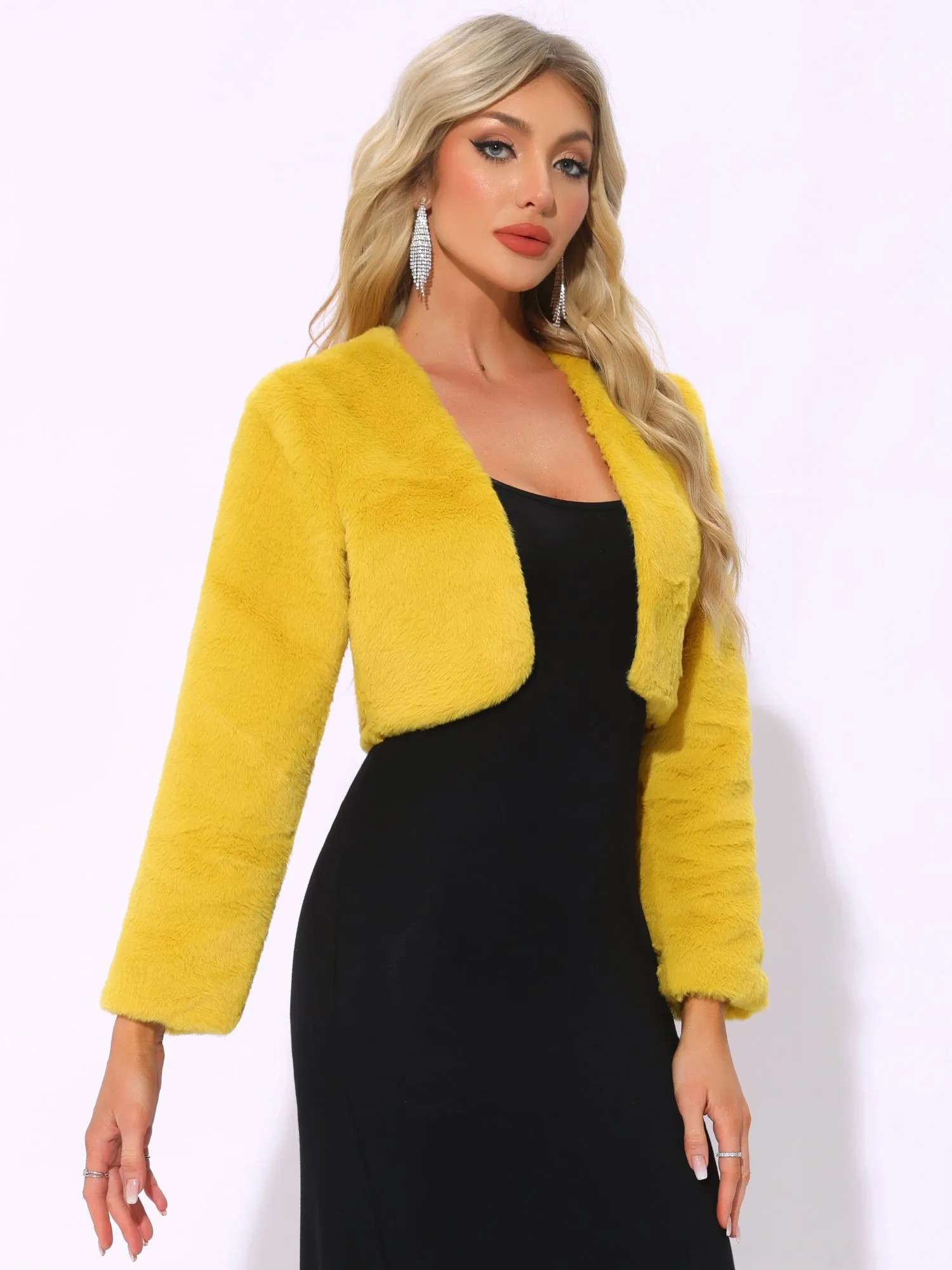 Evening Open Front Bolero Faux Fur Shrug Cropped Jacket sold by Allegra K