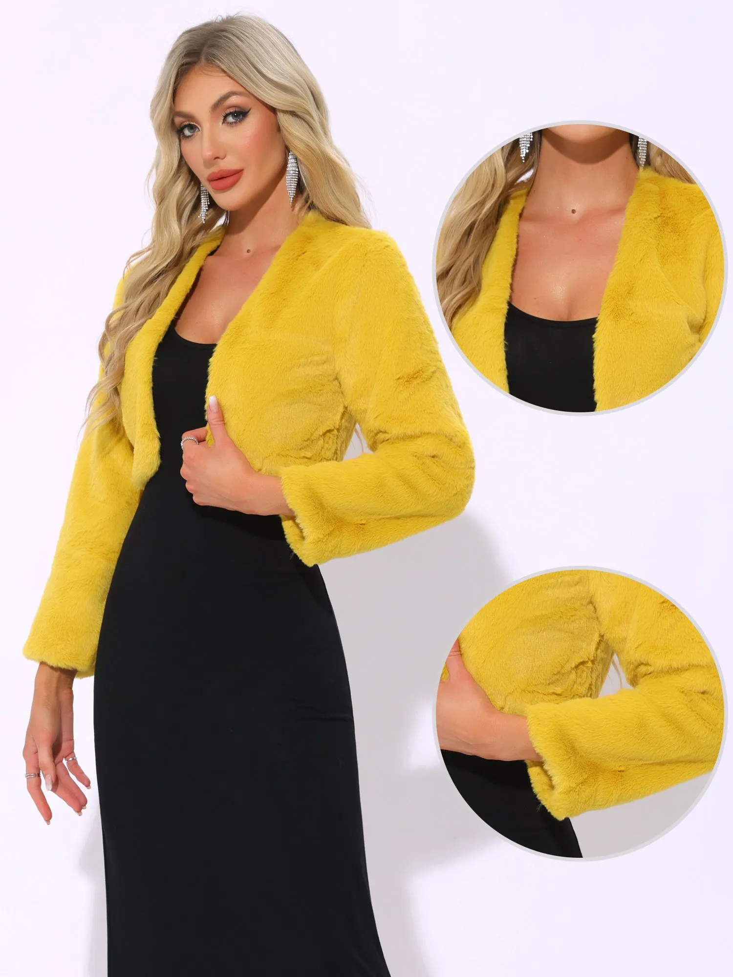 Evening Open Front Bolero Faux Fur Shrug Cropped Jacket sold by Allegra K product image thumbnail 2