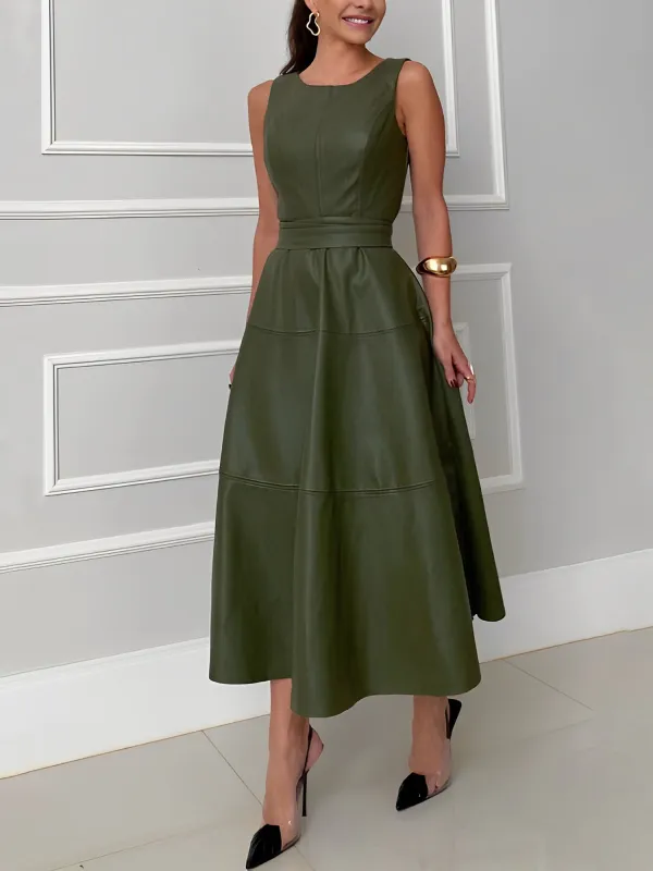 Sleeveless PU Leather Tiered A-Line Midi Dress sold by Allegra K