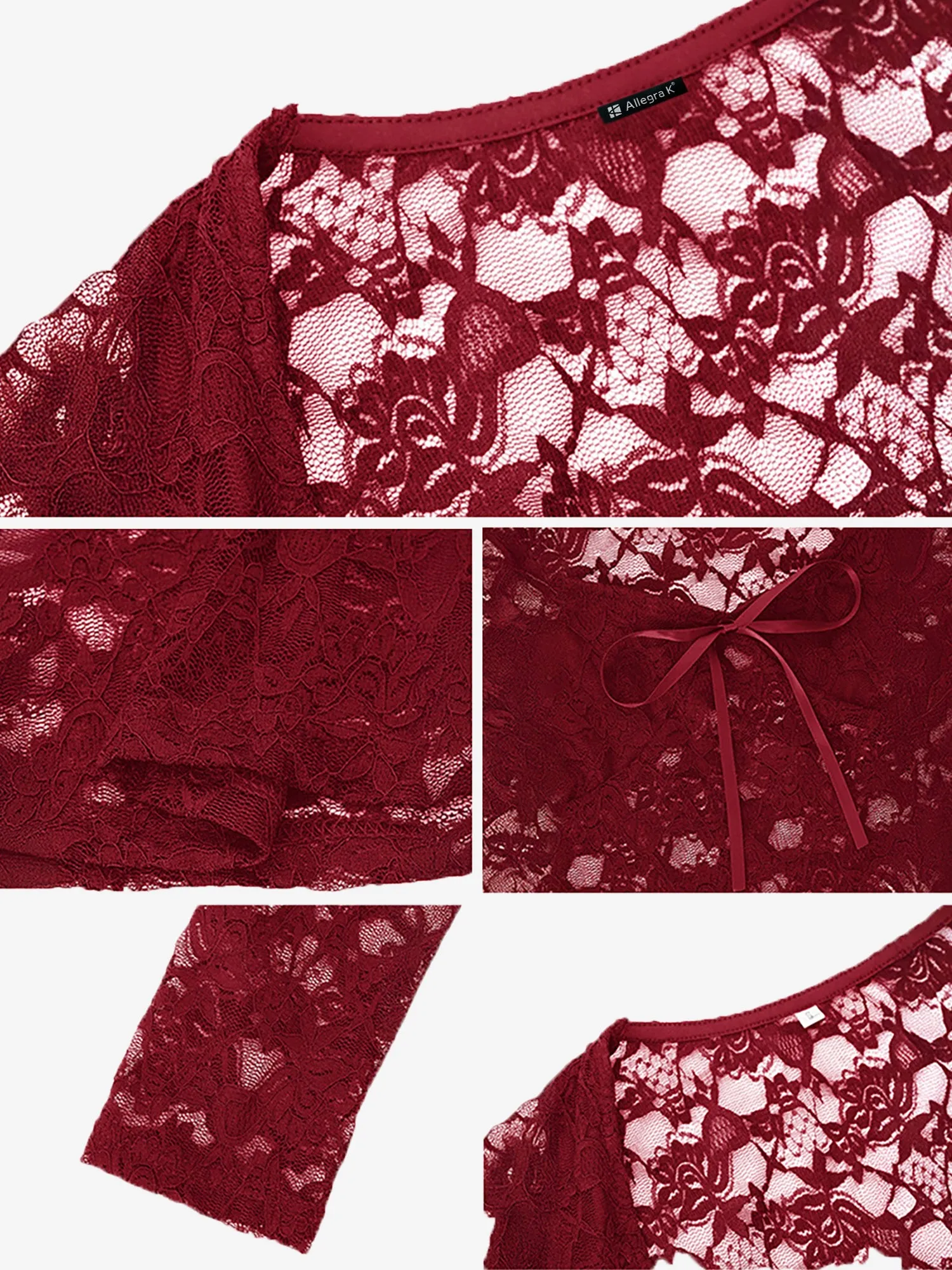 Y2k Style Lace Sheer Long Sleeve Cropped Blouse sold by Allegra K product image thumbnail 5