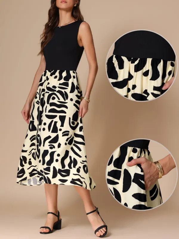 Sleeveless Patchwork Graphic Pocketed Midi Dress sold by Allegra K