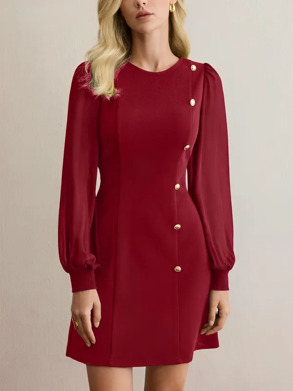 Classic Round Neck with Timeless Button Front Long Sleeve A-Line Casual Dress sold by Allegra K