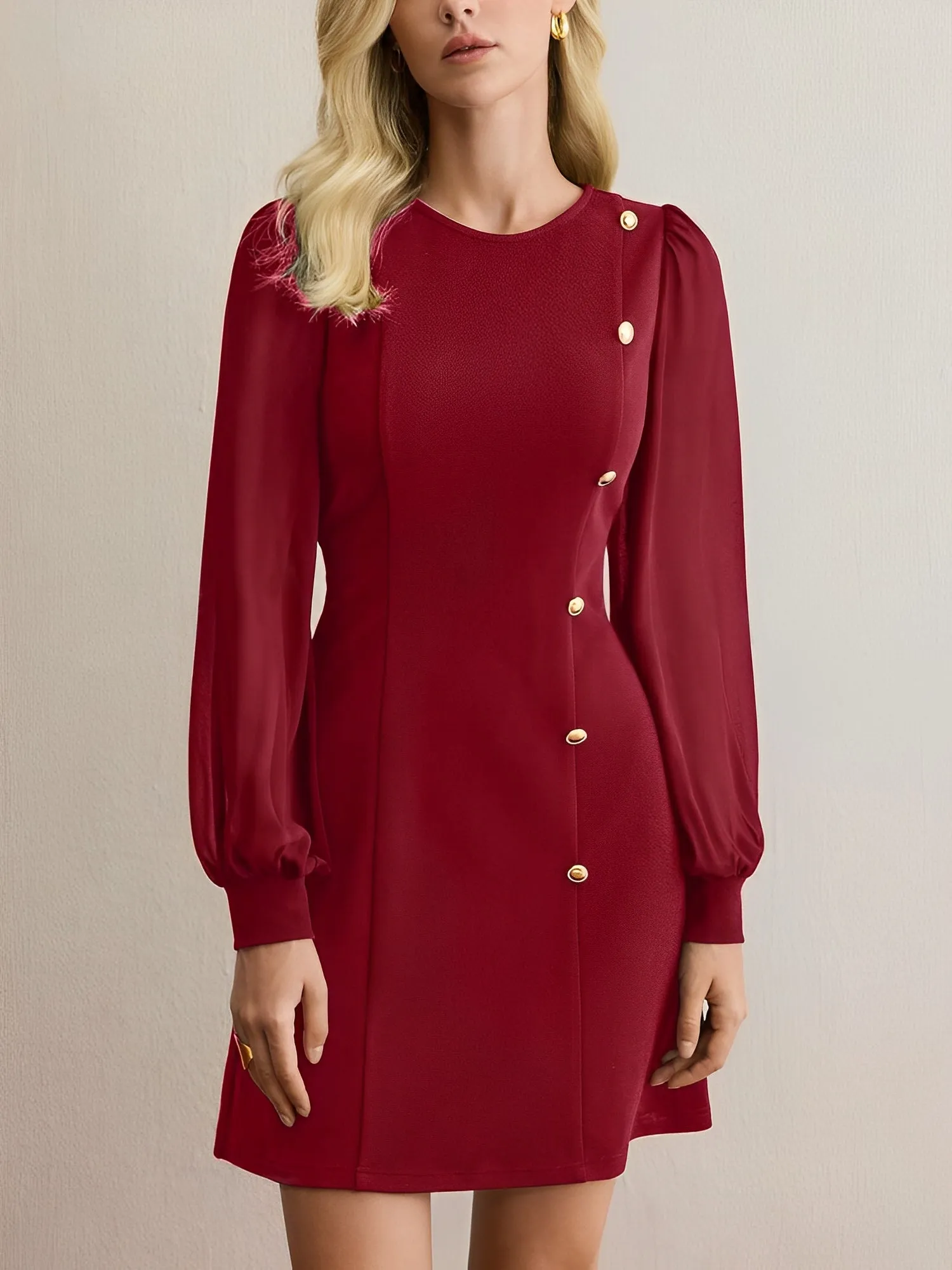 Classic Round Neck with Timeless Button Front Long Sleeve A-Line Casual Dress sold by Allegra K
