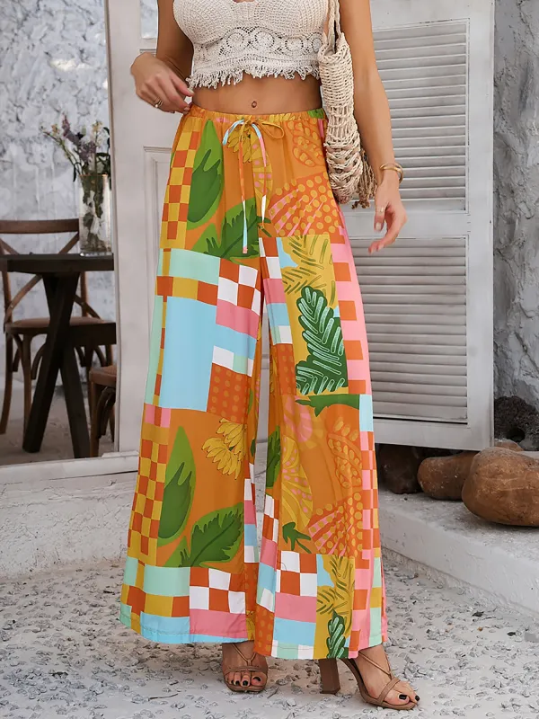 Casual Streetwear with Graphic Printed Elastic Waist Wide Relaxed Fit Leg Pants sold by Allegra K